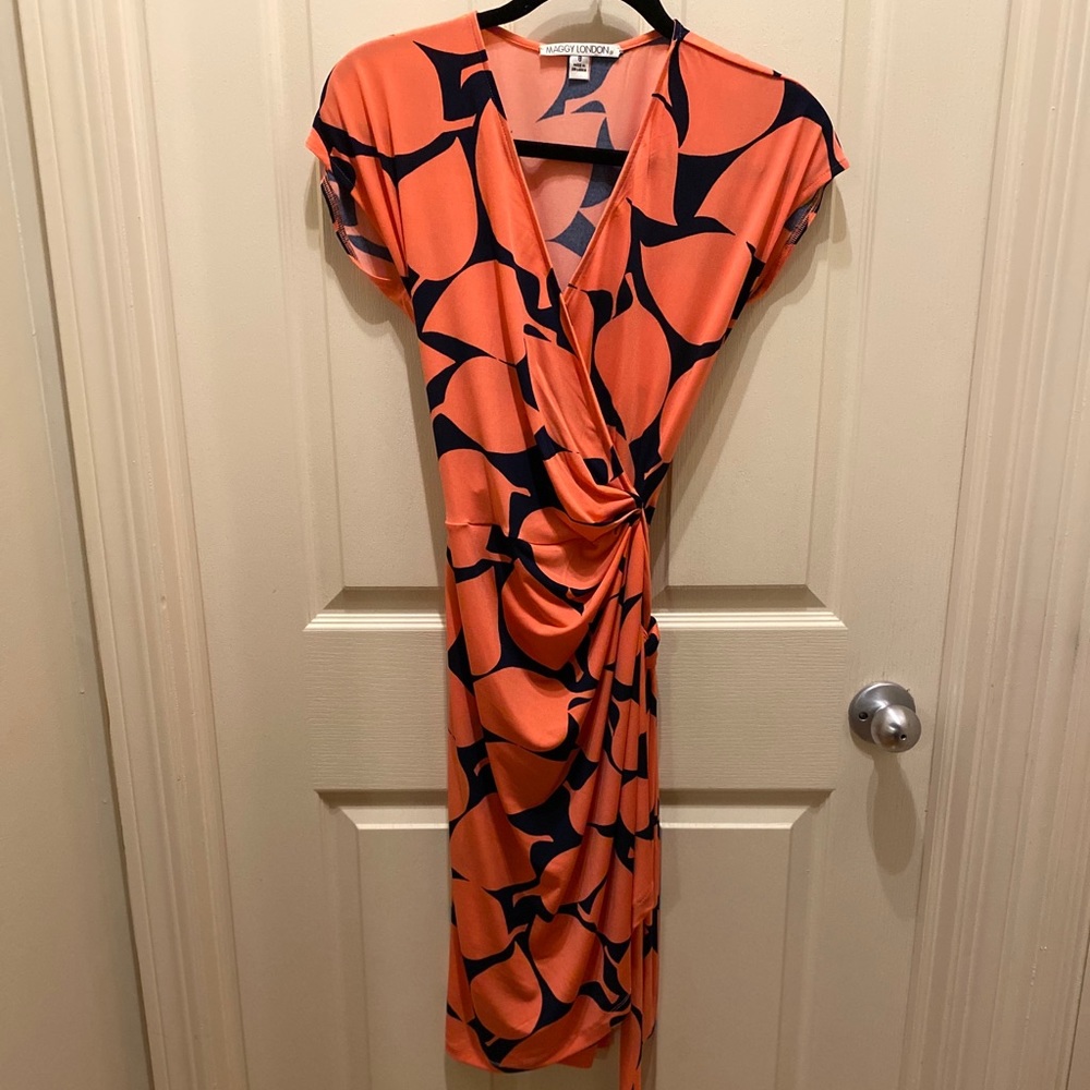 Maggy London Wrap Mini Dress Size 8   Pink & Navy